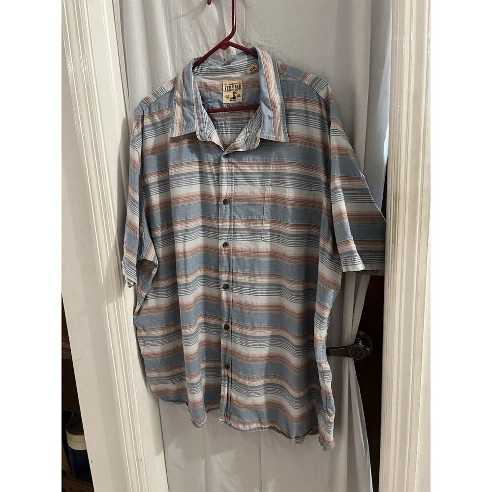 Red Head Blue Red Striped Seersucker Button Up Short Sz 4xl